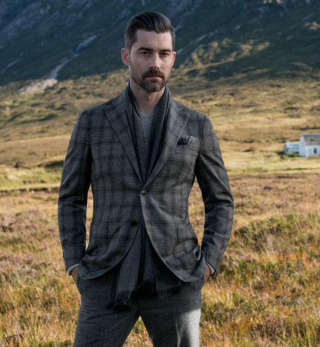 Hudson Grey Plaid Wool And Cashmere Flannel Jacket By Proper Cloth