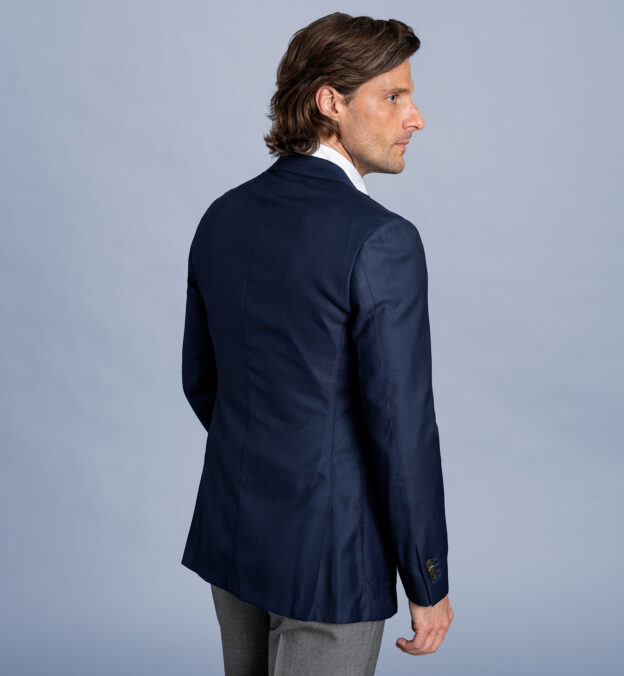 Hudson Navy S130s Wool Hopsack Jacket Custom Fit Tailored Clothing