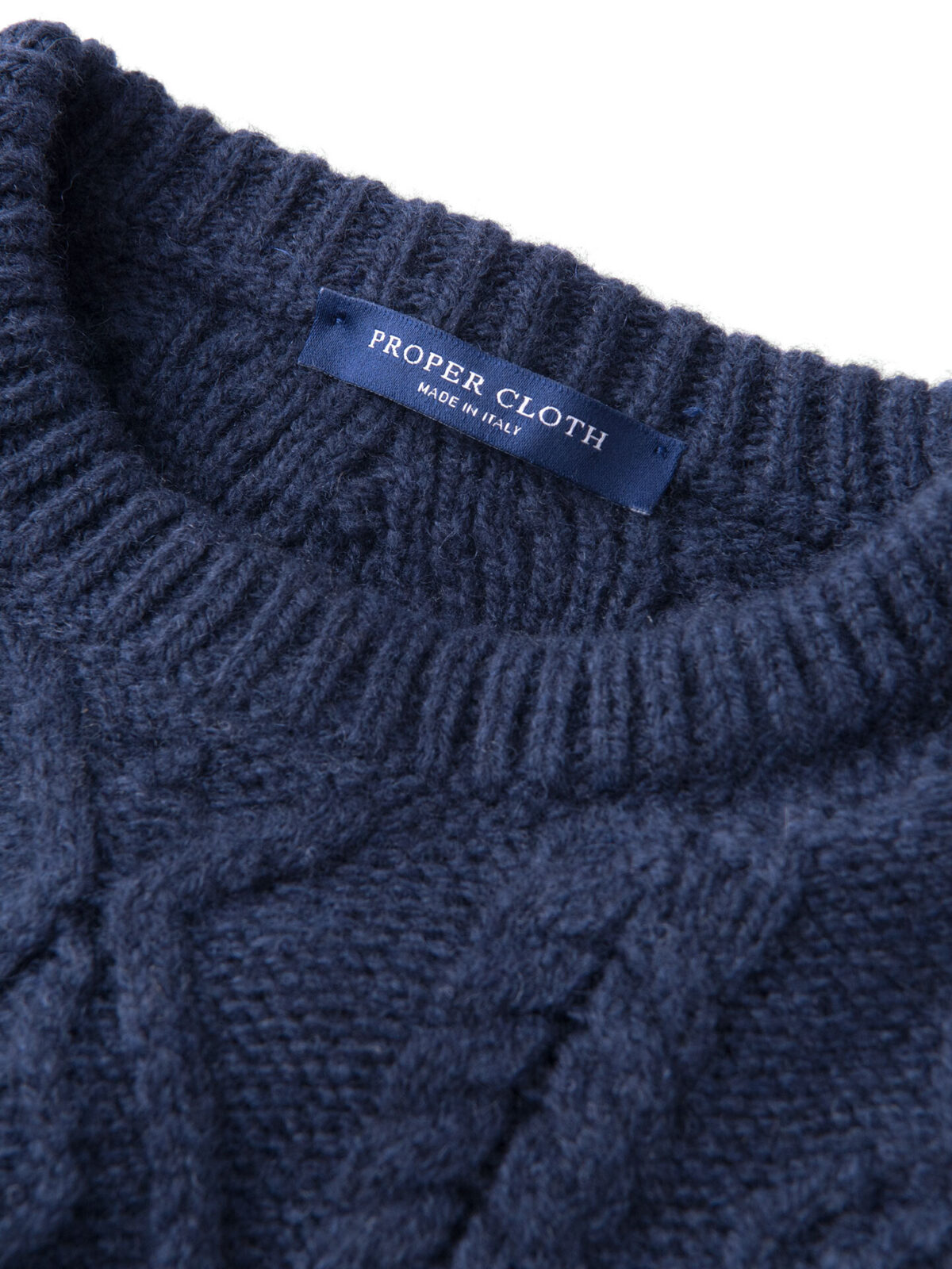 Navy Italian Wool And Cashmere Aran Crewneck Sweater By Proper Cloth