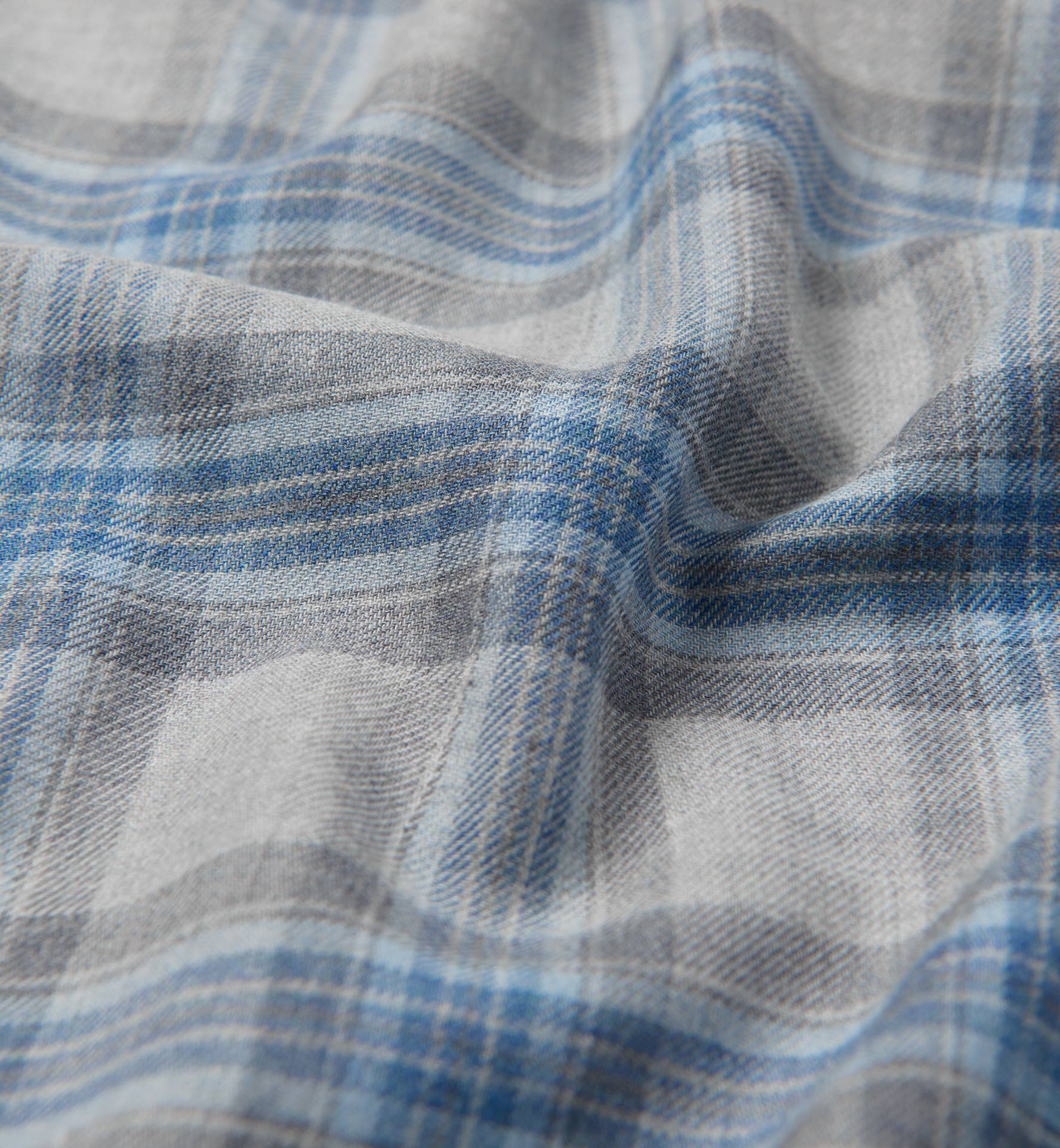 Satoyama Light Grey and Light Blue Plaid Flannel Shirts by Proper Cloth