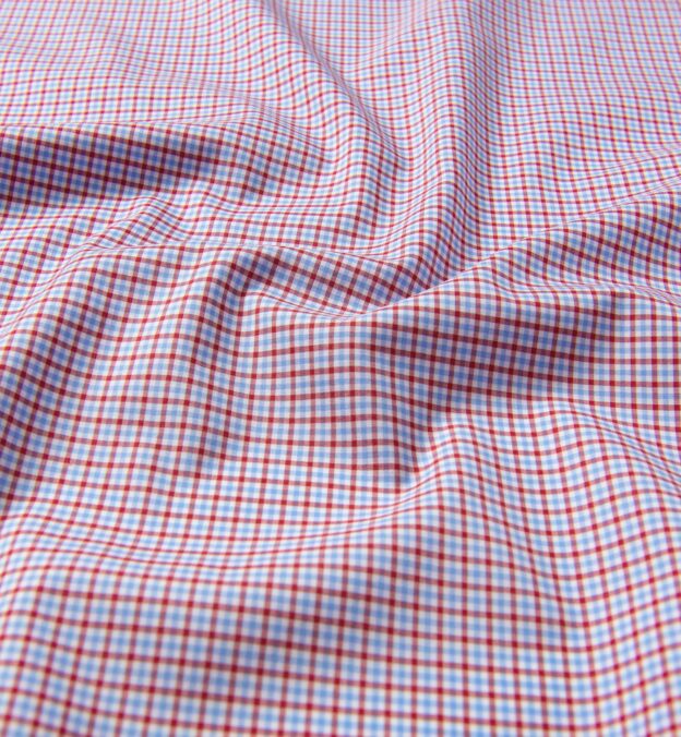 Waverly Light Blue and Red 120s Small Gingham Shirts by Proper Cloth