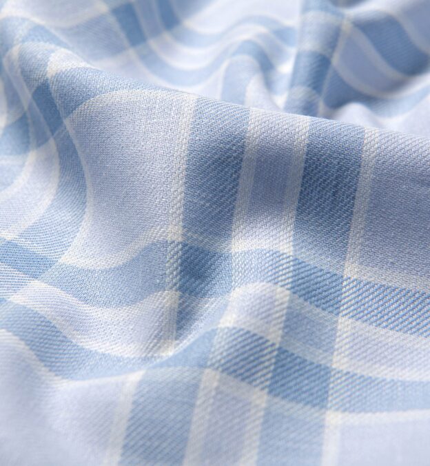 Mesa Light Blue Cotton and Linen Large Plaid Shirts by Proper Cloth