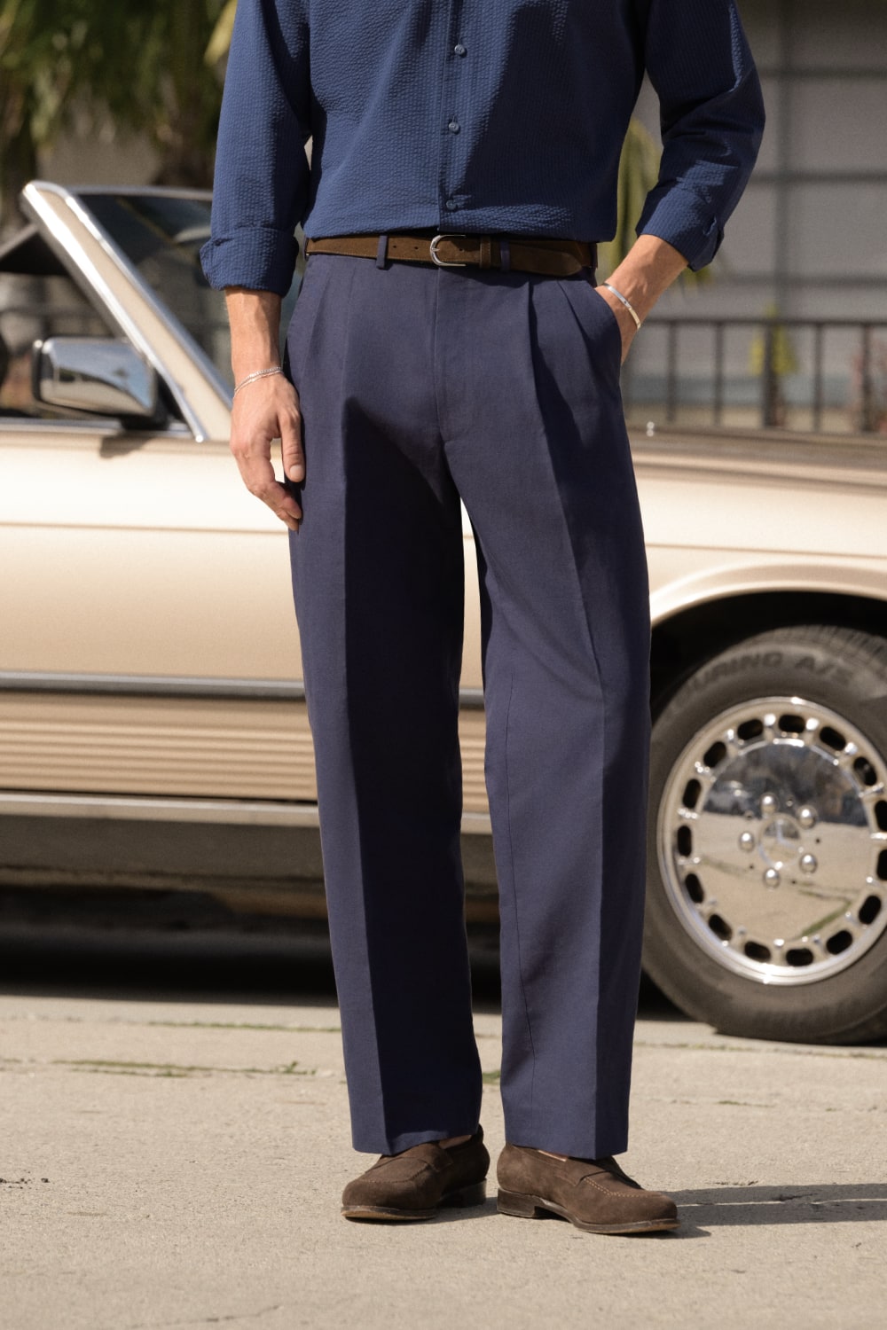 Man wearing wide-leg pants