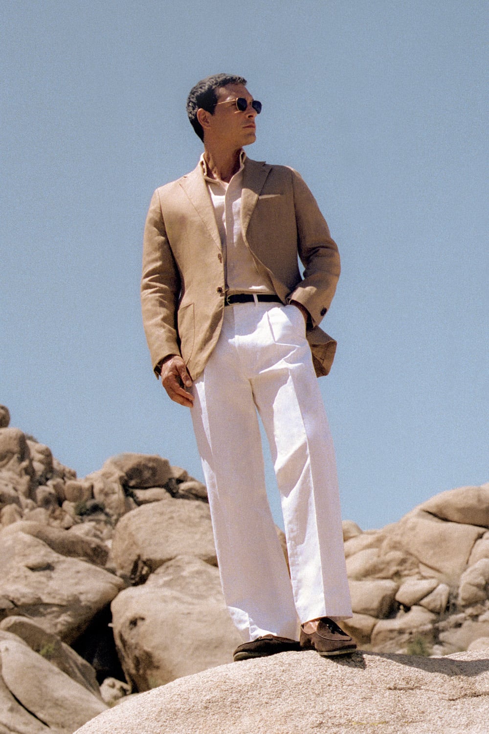Man wearing wide-leg pants