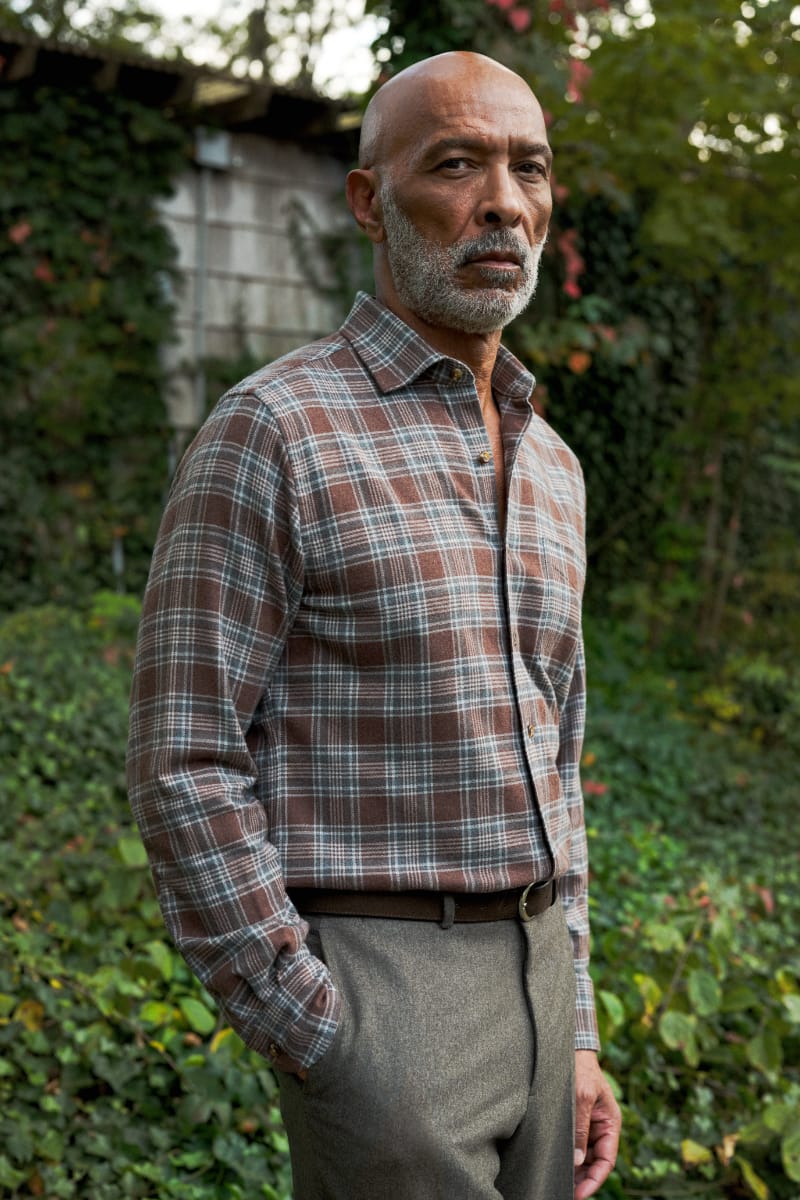 Man wearing white non-iron shirt