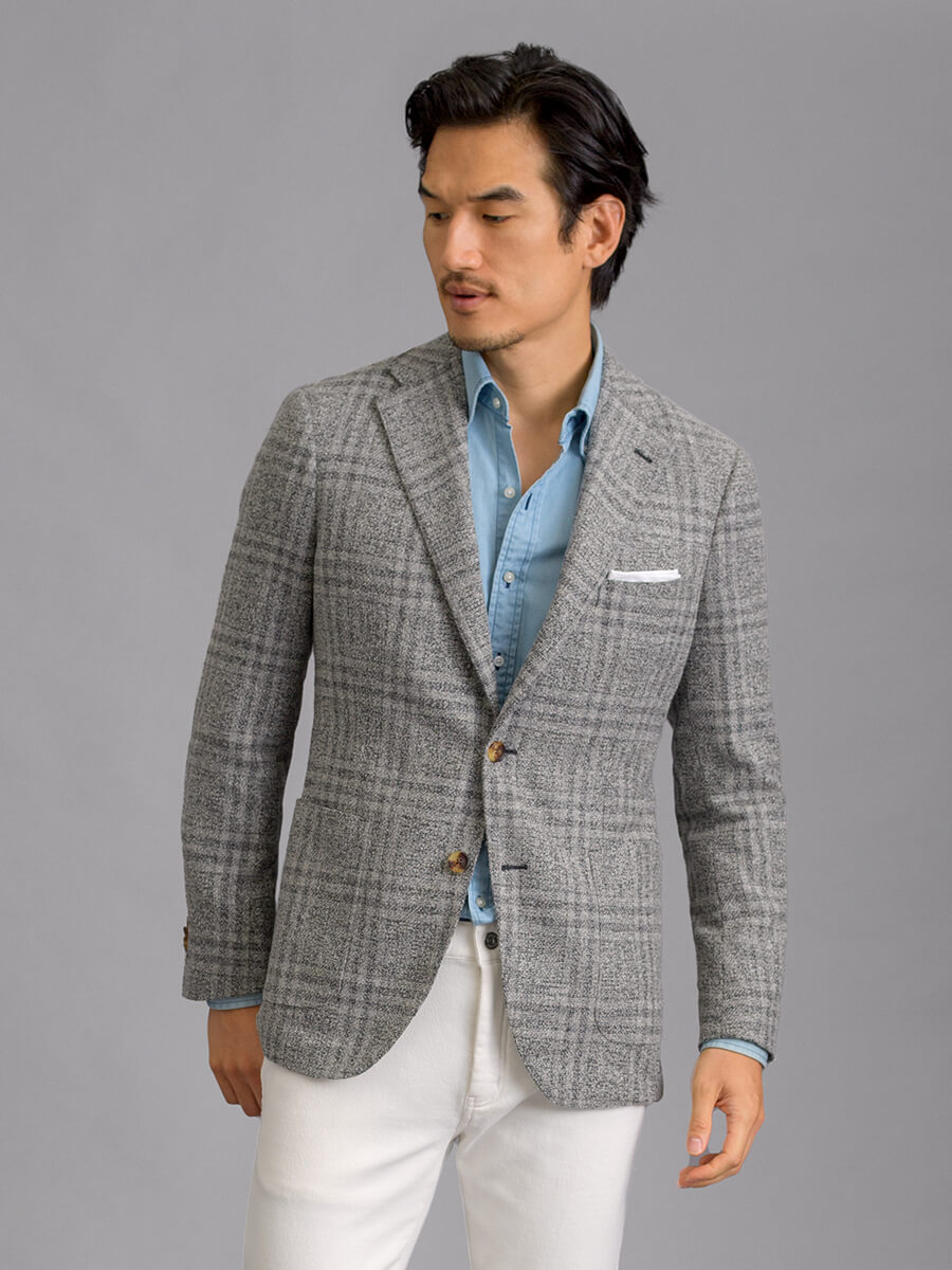 Bedford Grey Plaid Wool Blend Boucle Jacket