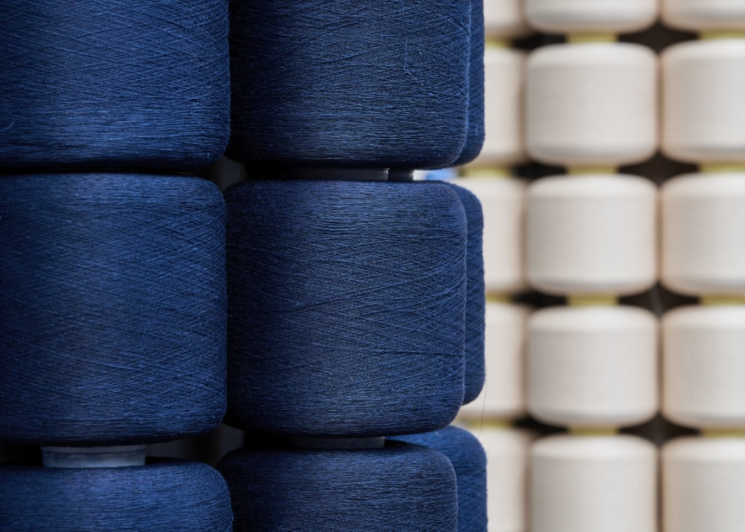 Fabric on rolls with indigo dye