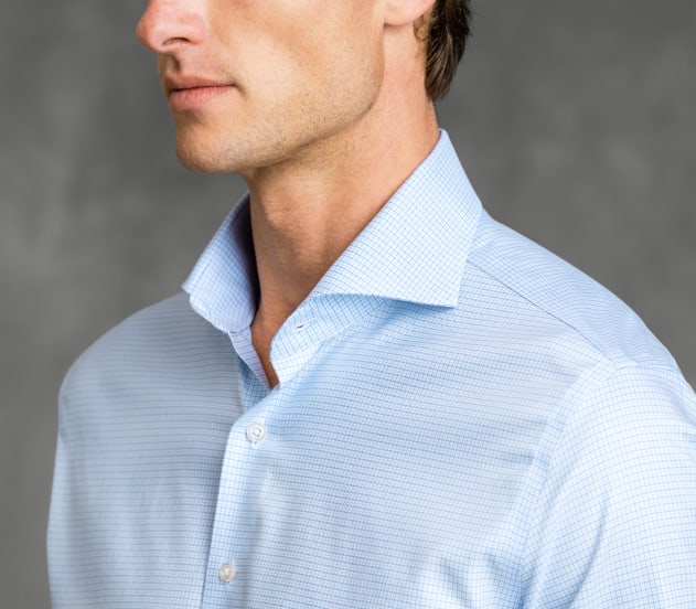 The Cutaway Shirt Detail of Non-Iron Light Blue Multi Houndstooth Roma Cutaway