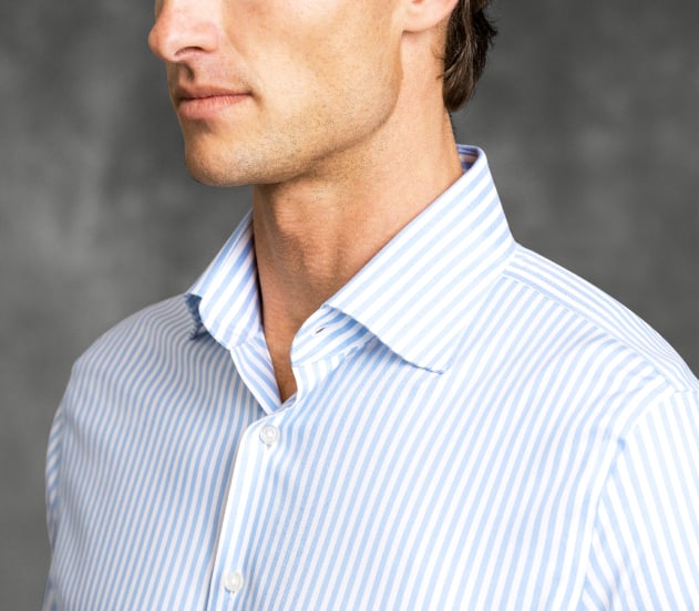 The Stripe Shirt Detail of Non-Iron Stretch Light Blue Bengal Stripe