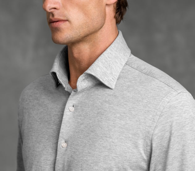 The Knit Shirt Detail of Sullivan Light Grey Melange Easy Care Knit