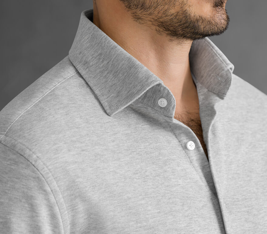 The Knit Dress Shirt Shirt Detail of Sullivan Light Grey Melange Easy Care Knit