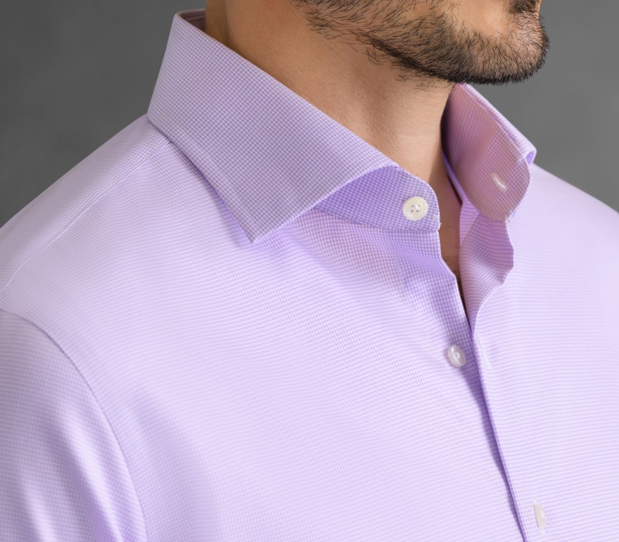 The Micro Check Shirt Shirt Detail of Mayfair Wrinkle-Resistant Lavender Houndstooth