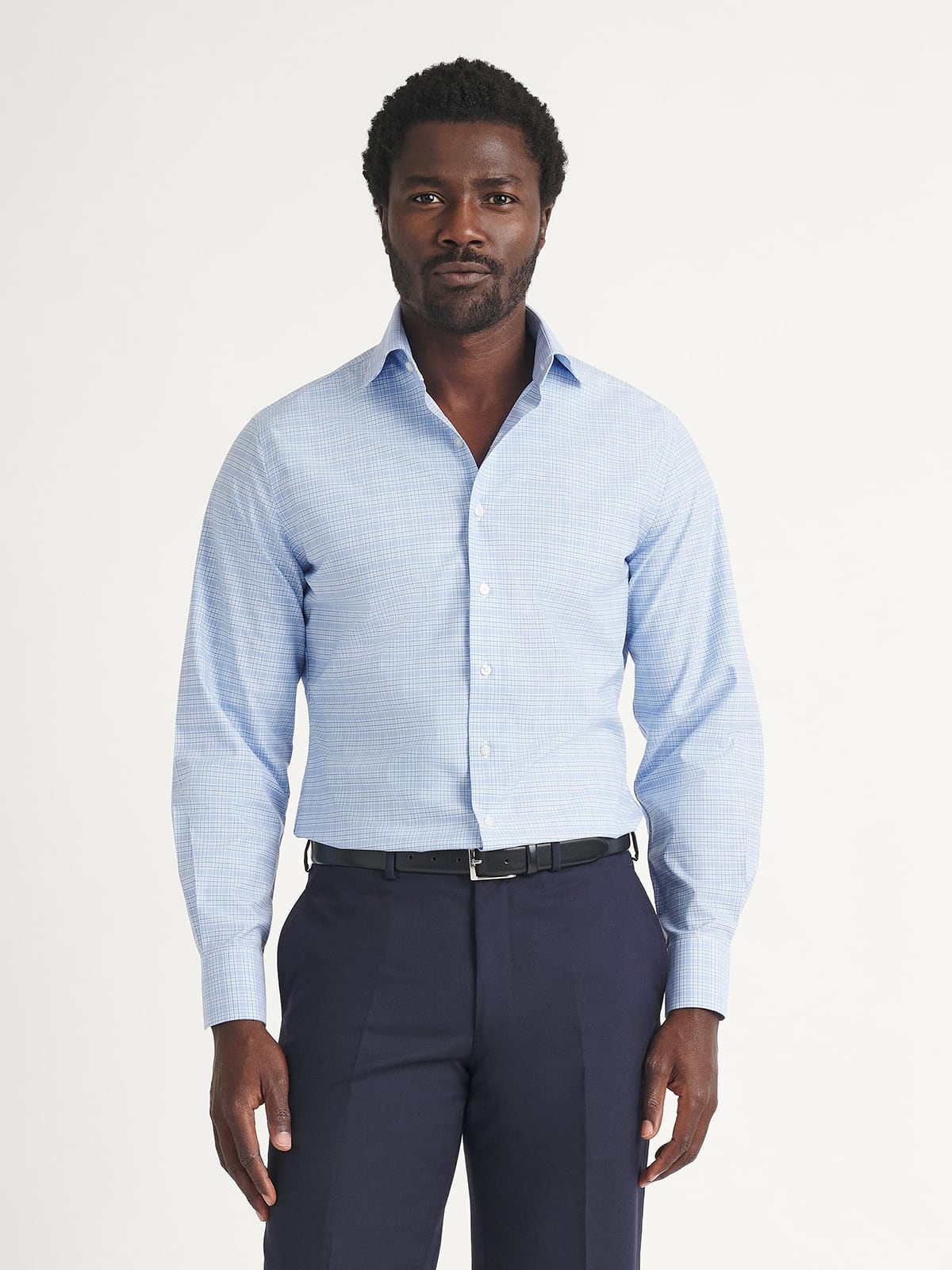 Thomas Mason Non-Iron Blue Tonal Multi Check Shirt by Proper Cloth