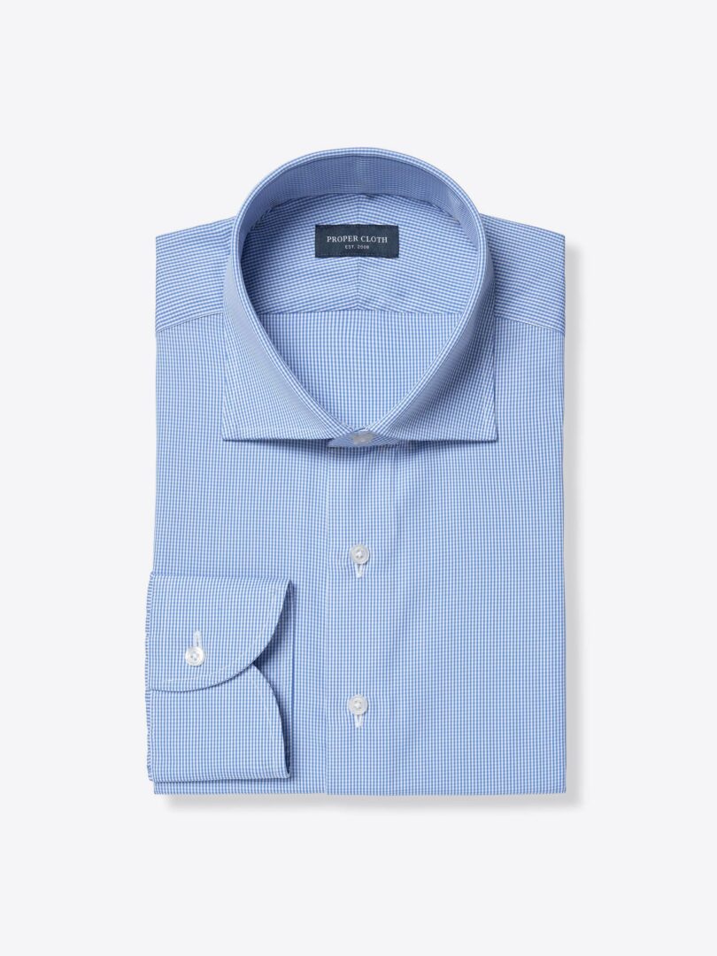 Stanton 120s Blue Mini Gingham Fitted Shirt 
