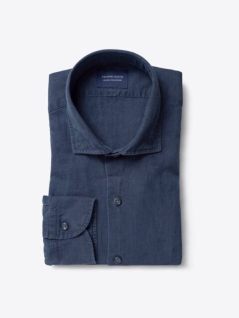 Shop Albiate Washed Slate Blue Cotton and Linen Indigo Plainweave