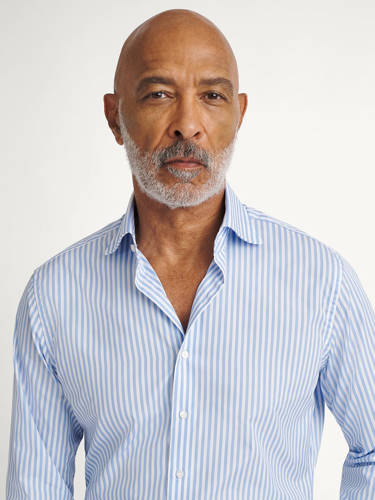 The Stanton Broadcloth Dress Shirt in Light Blue Wide Bengal Stripe