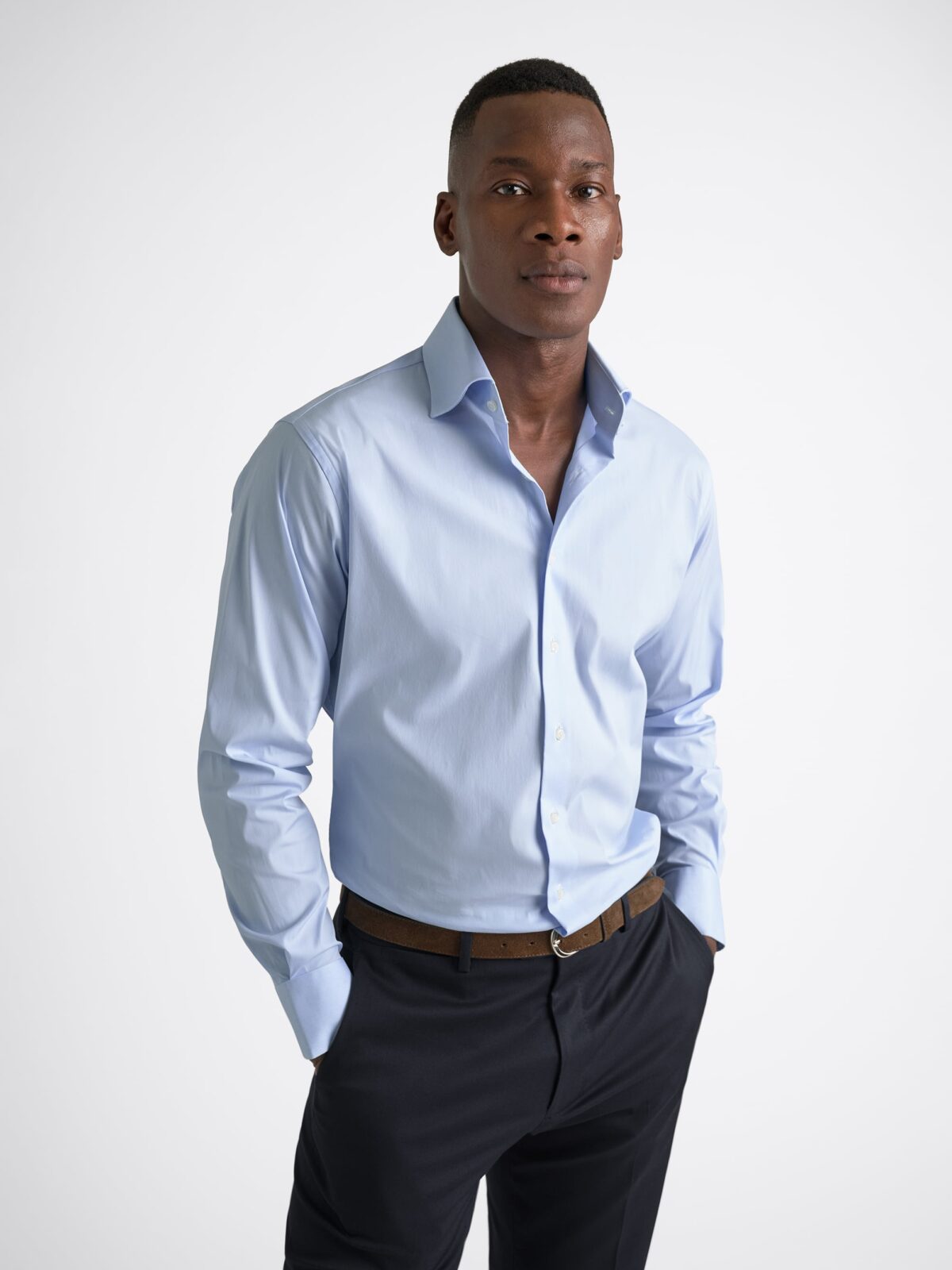 The Albini Stretch Poplin Dress Shirt in Light Blue