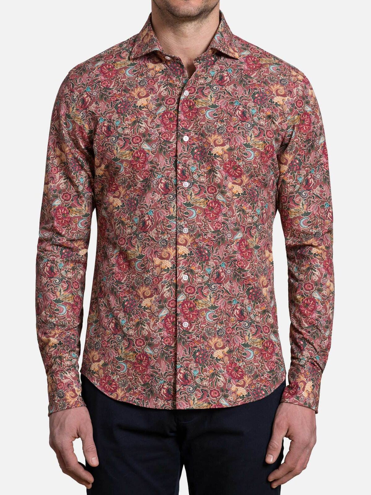 mens rose print dress shirt CBGELRT Mens Shirts Rose Flower Print Long Sleeve Stretch Dress Shirts Lapel Casual Button down Shirt Black M
