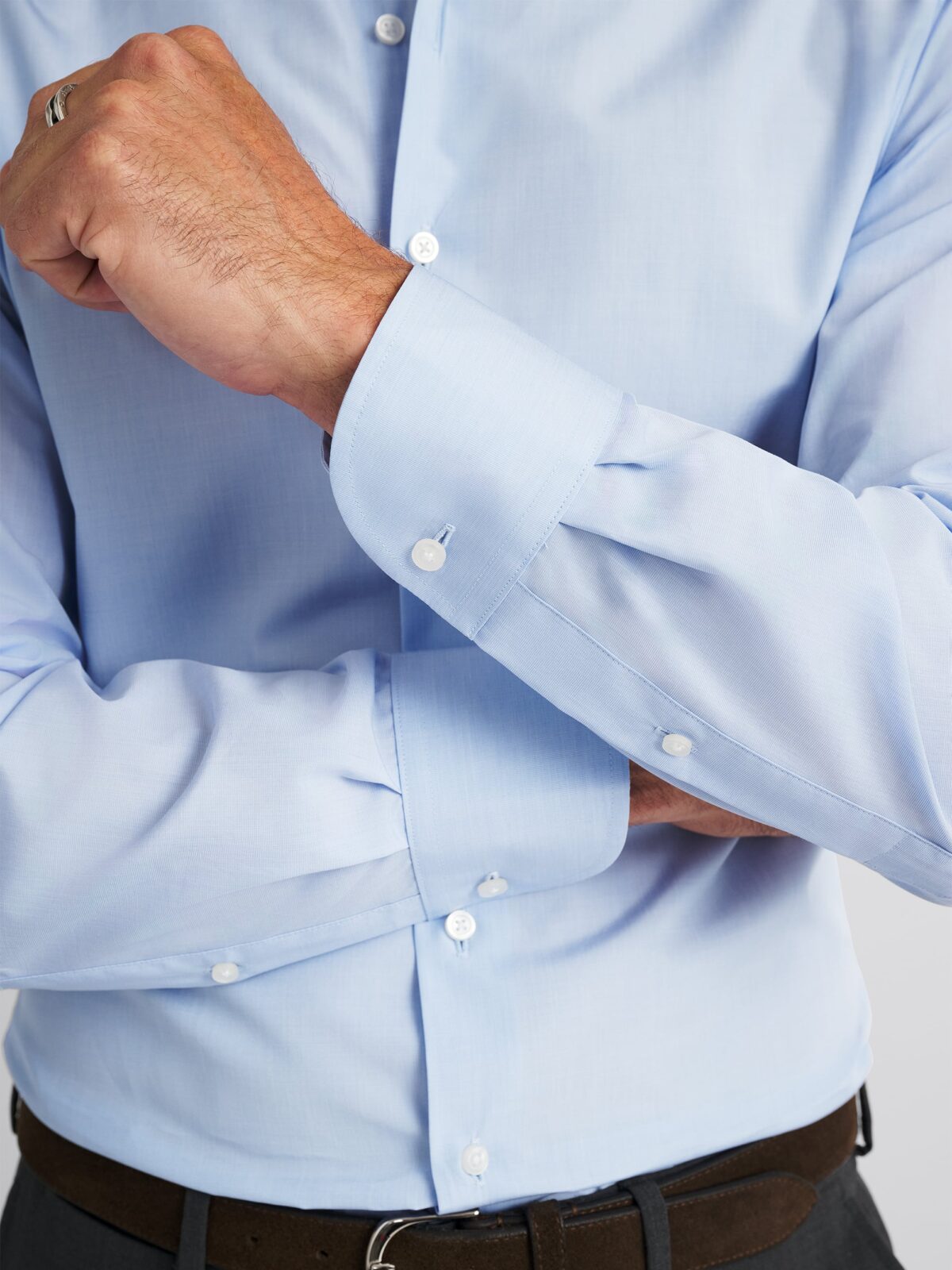The Thomas Mason Luxury Broadcloth Shirt in Light Blue End-on-End