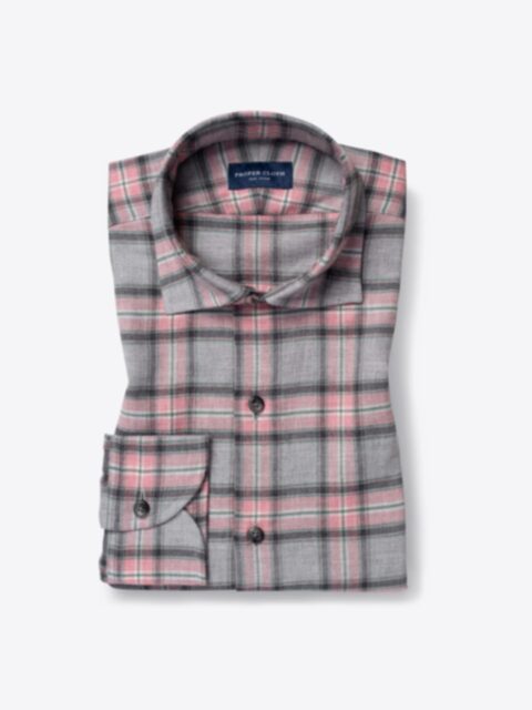 Shop Satoyama Light Grey and Faded Rose Plaid Flannel