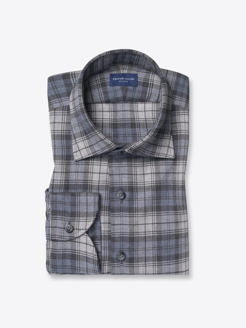 Satoyama Grey And Slate Melange Plaid Shirts By Proper Cloth