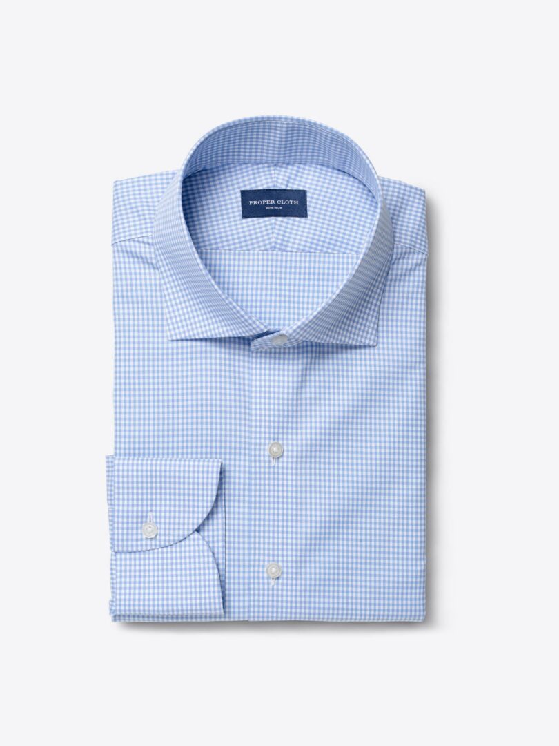 Thomas Mason Non-Iron Blue Gingham Dress Shirt 