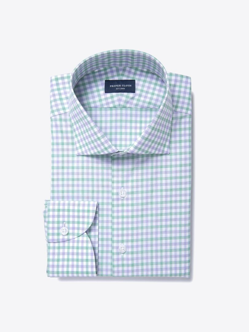 Thomas Mason Green and Lavender Multi Check Custom Made Shirt 
