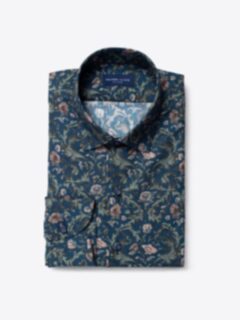 Albini Navy Green and Rose Floral Print Shirt by Proper Cloth