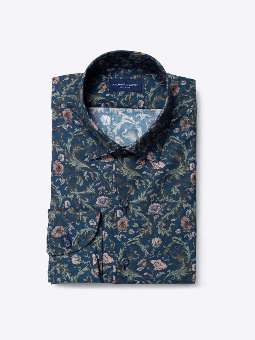 Albini Navy Green and Rose Floral Print 
