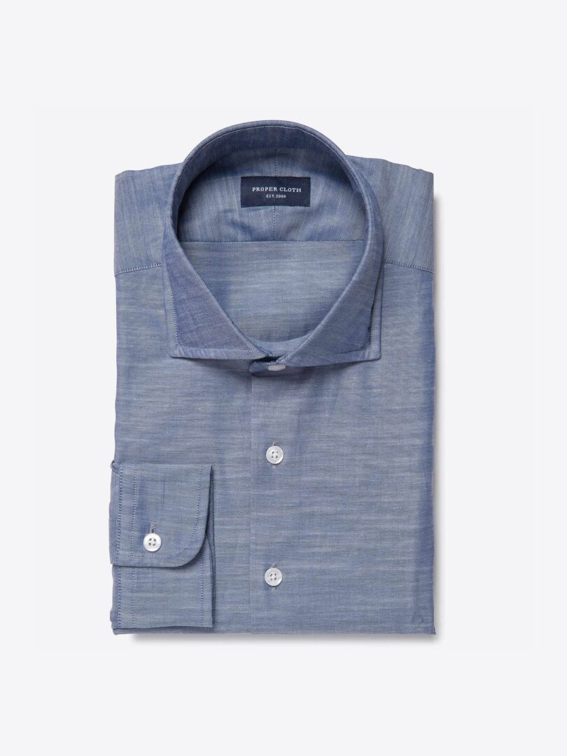 Albini Dark Blue Oxford Chambray Tailor Made Shirt 