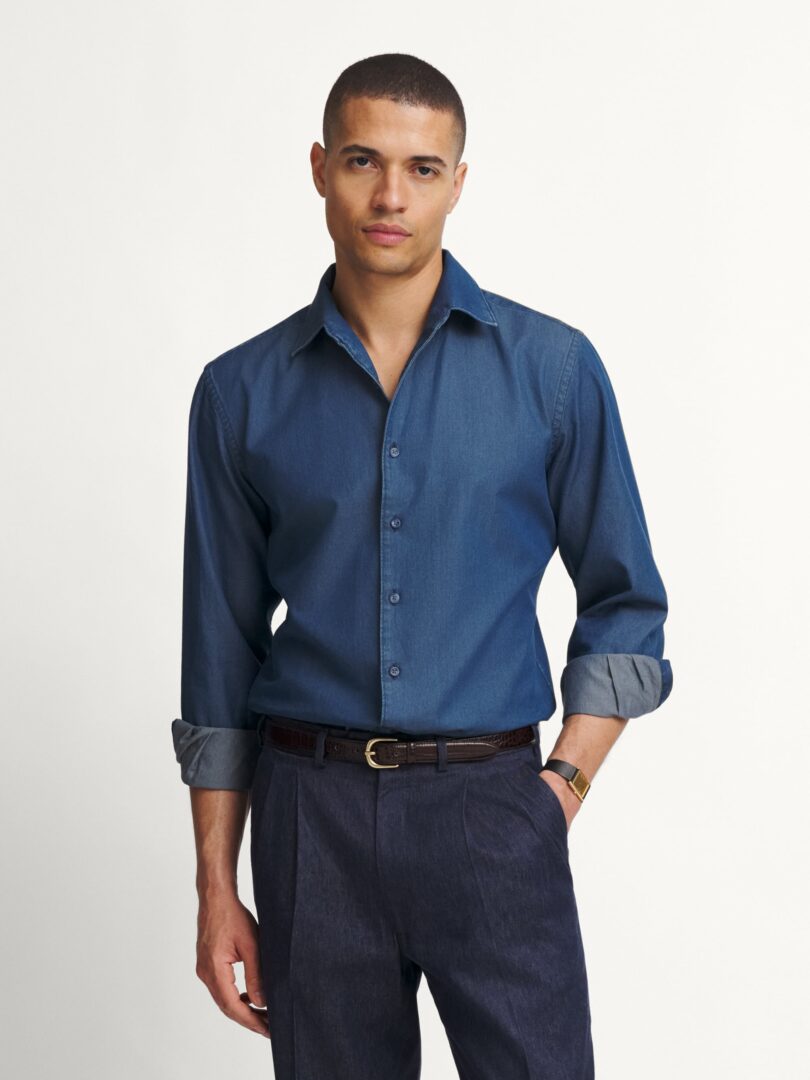 Albiate Washed Slate Blue Denim One Piece Collar Thumb Detail