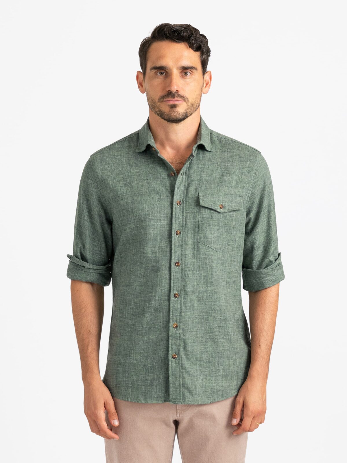 moss dress shirt VTG ELLIOTT Men Dress Shirt Large Moss Green Long Sleeve Button Front (16-161/2)