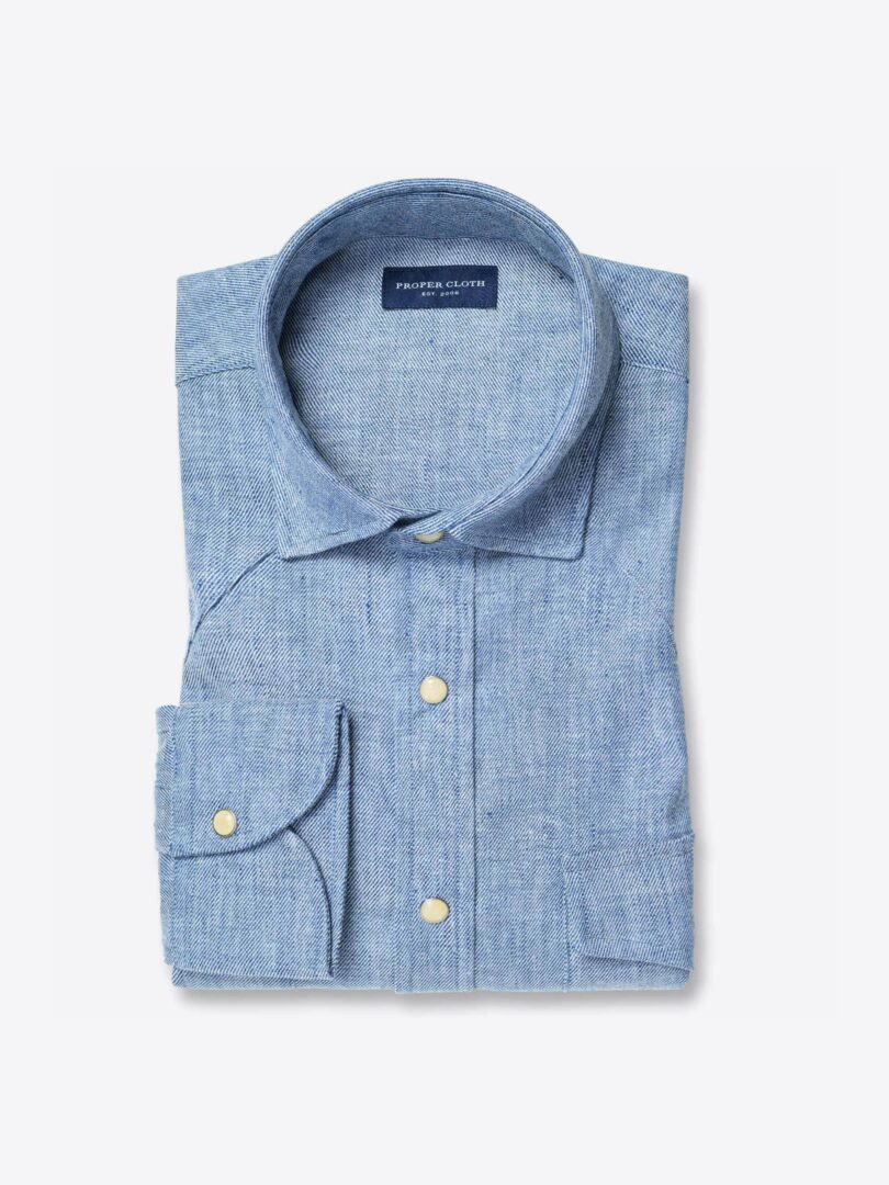 Blue Cotton and Linen Stretch Denim 