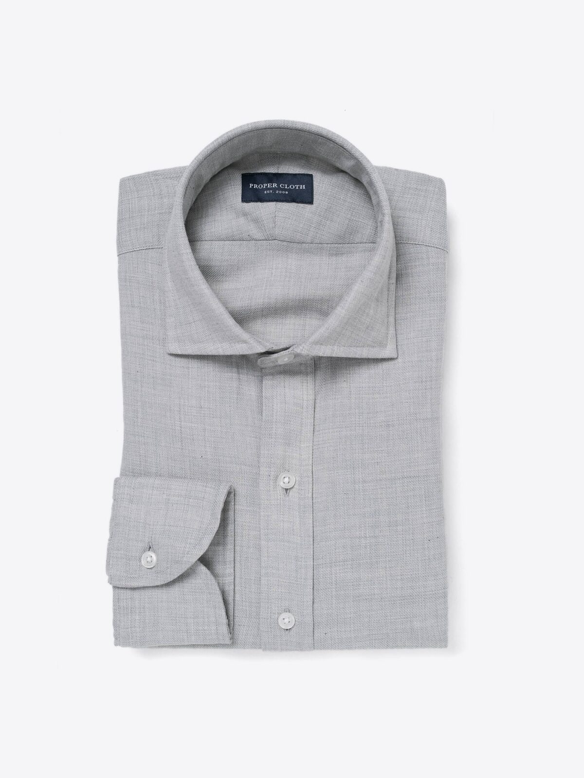 Thomas Mason Light Grey Cotton and Cashmere Flannel Dress Shirt