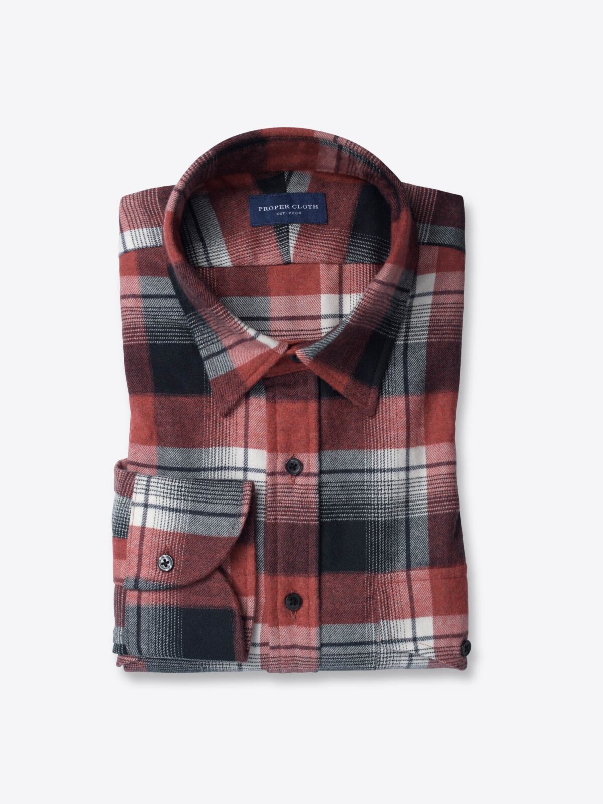 Canclini Scarlet and Black Shadow Plaid Beacon Flannel Shirt by