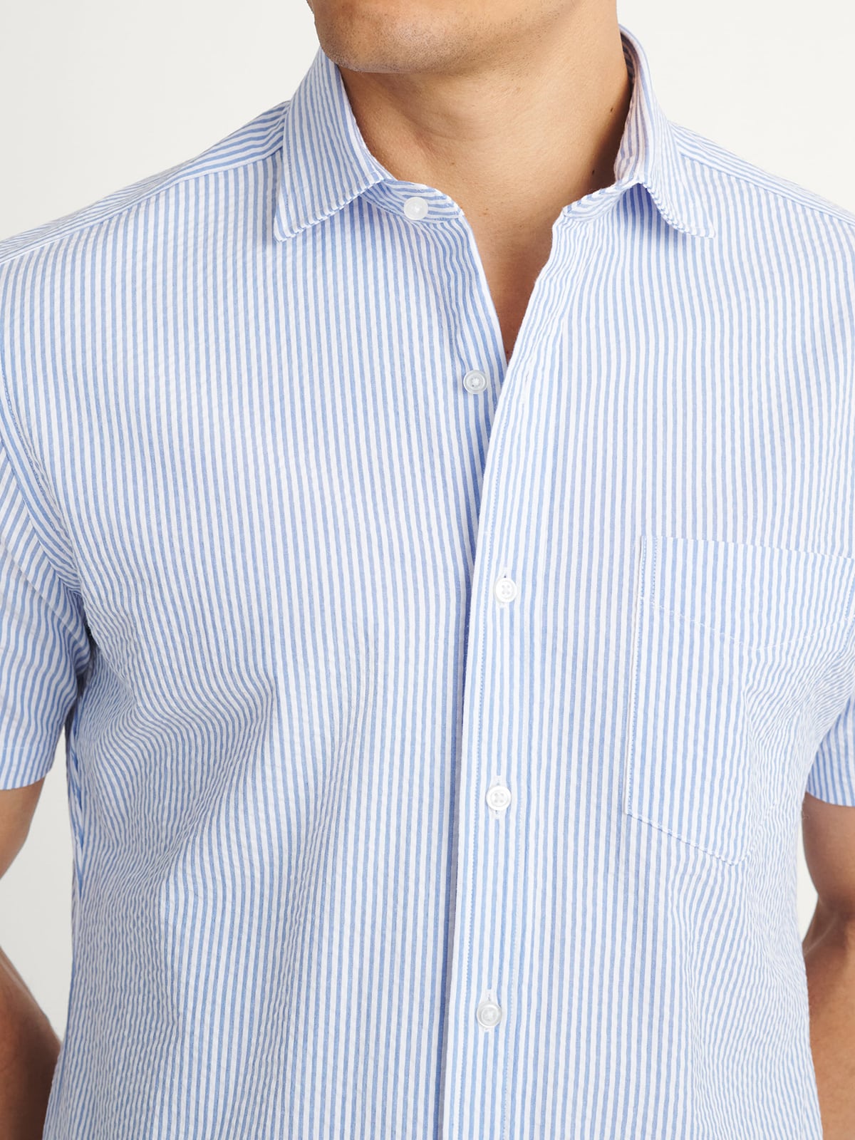 The Short Sleeve Seersucker Shirt in Blue Stripe