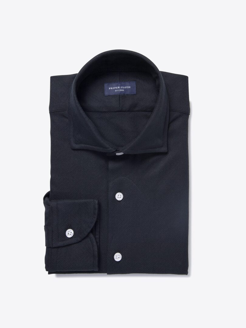 Canclini Black Casual Diamond Jacquard Tailor Made Shirt 