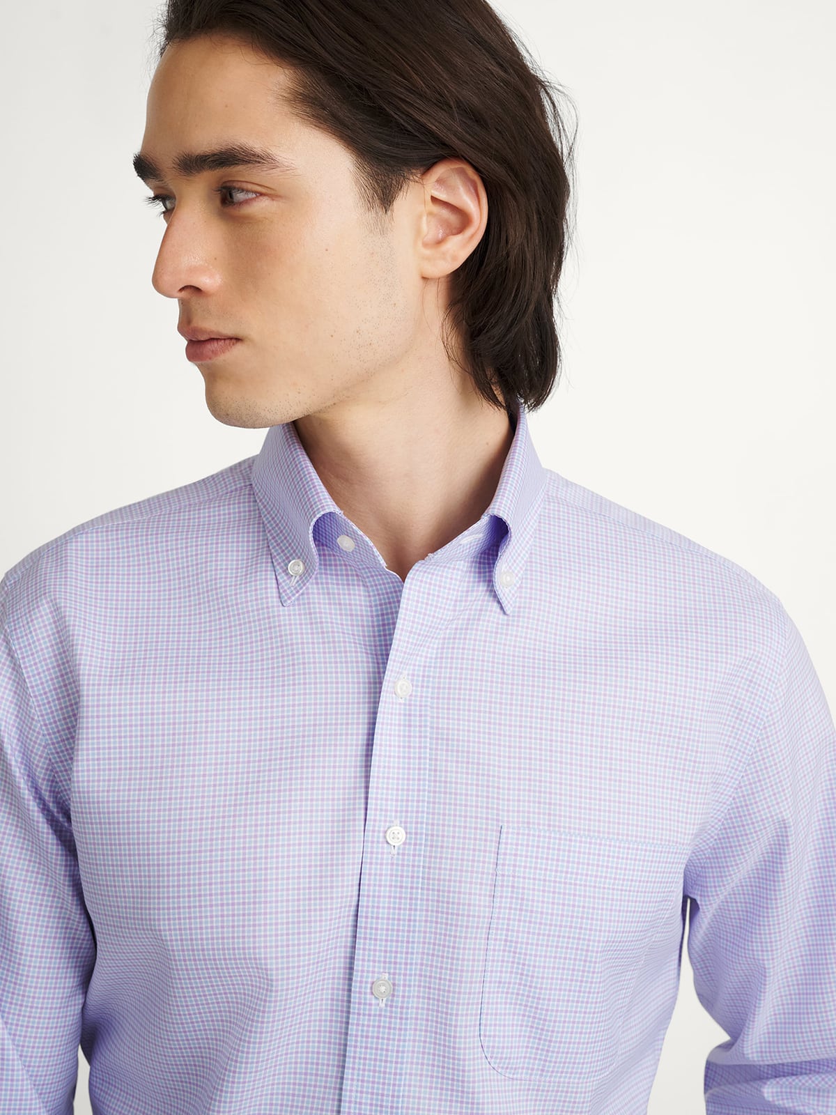 Proper Cloth Men's Non-Iron Lavender and Blue Multi Gingham Office Button Down Fitted Dress Shirt - Pink, Size: 14, Regular, 100% Cotton Proper Cloth Men's Non-Iron Lavender and Blue Multi Gingham Office Button Down Fitted Dress Shirt - Pink, Size: 14, Regular, 100% Cotton