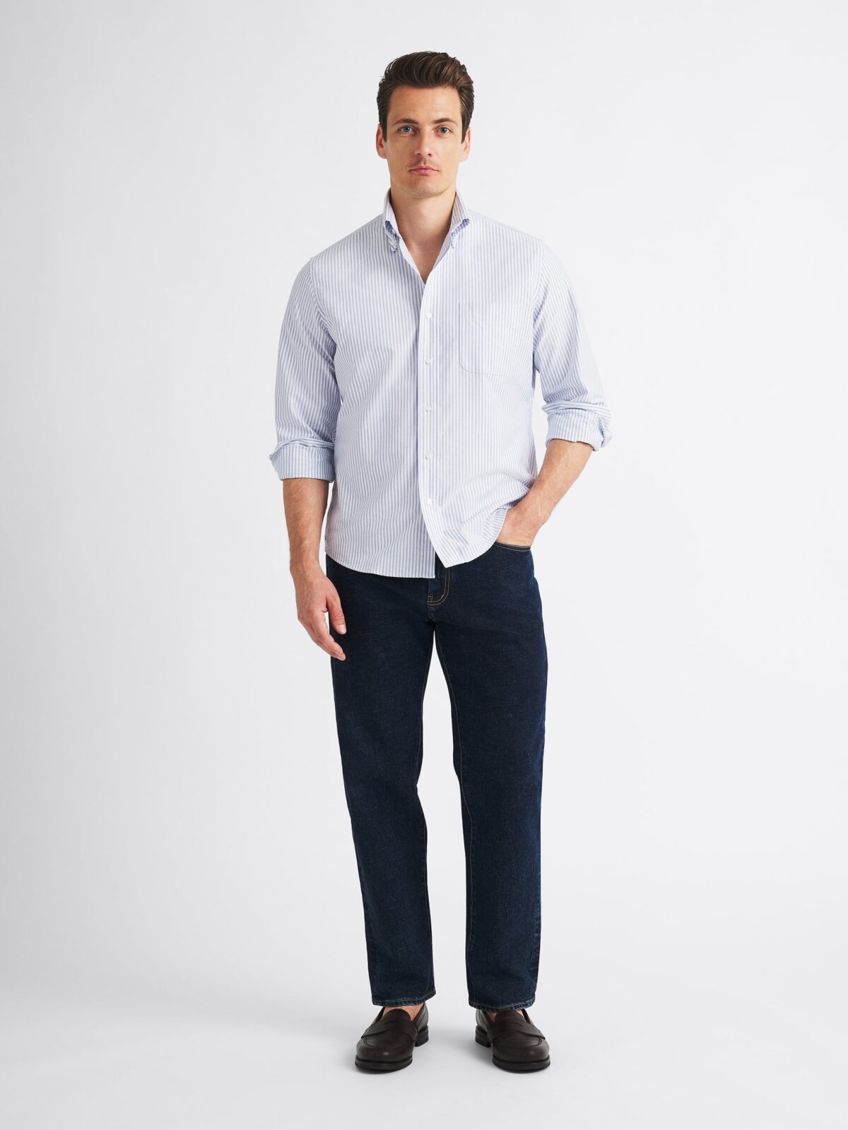 トップス Simply Complicated OXFD SHIRT STRIPE The Clark Oxford Cloth Button Down in Blue Multi Stripe