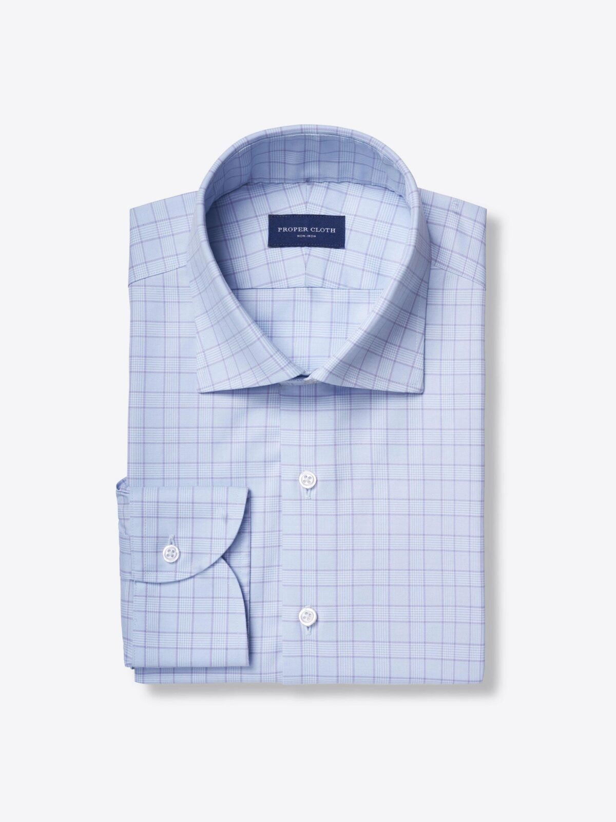 Non-Iron Stretch Lavender and Blue Glen Plaid Shirt by Proper Cloth