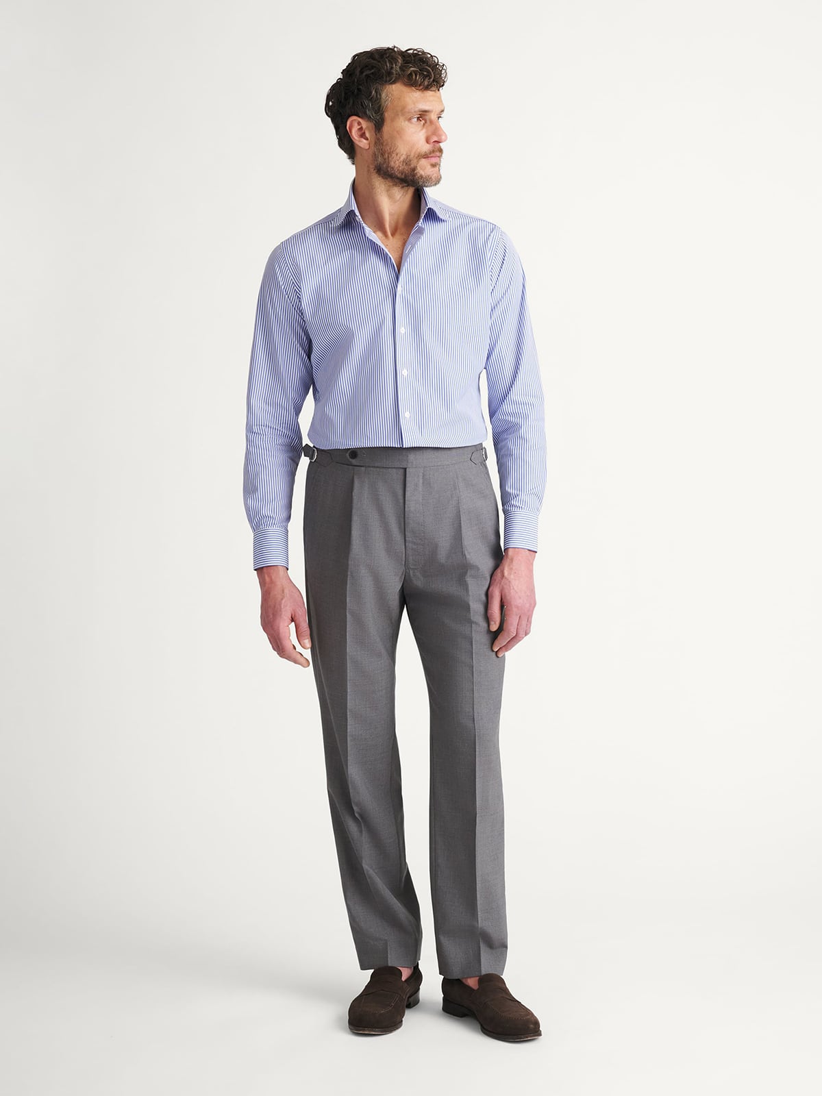 The Thomas Mason Broadcloth Dress Shirt in Blue Bengal Stripe