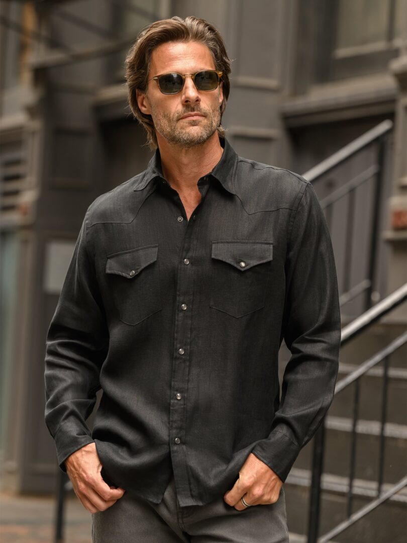 The Irish Linen Western Shirt Detail
