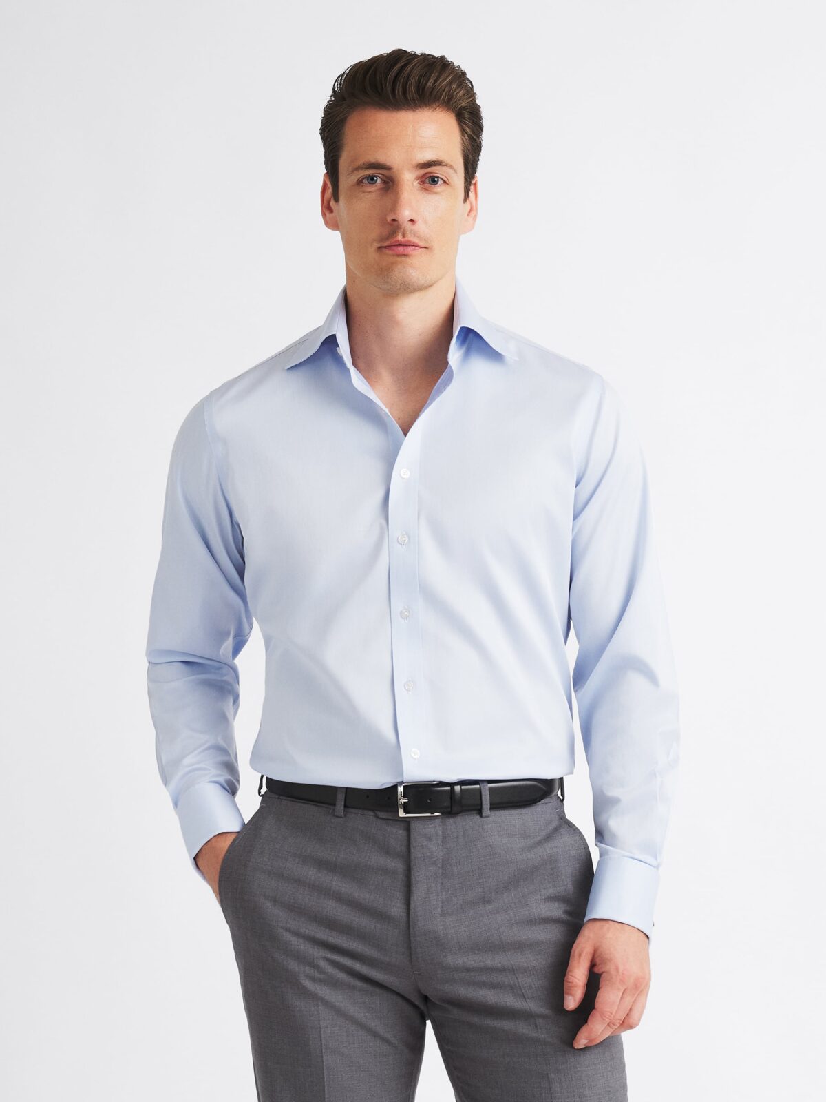 Non-Iron Light Blue Twill Fitted Shirt Shirt by Proper Cloth
