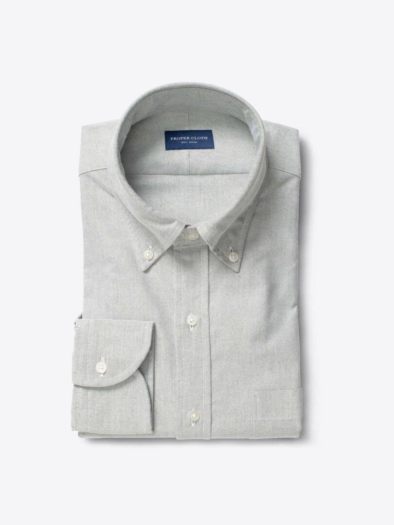 Celadon Melange Oxford Cloth Fitted Dress Shirt 