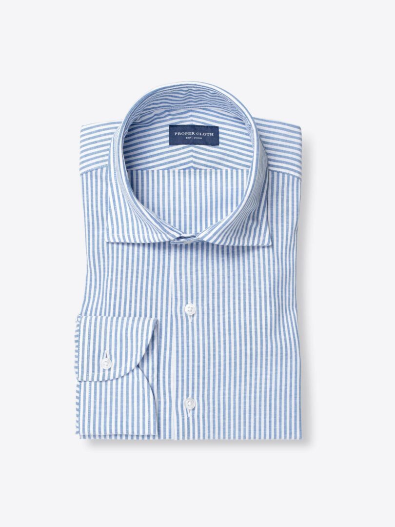 Blue Linen Blend Bengal Stripe Twill 