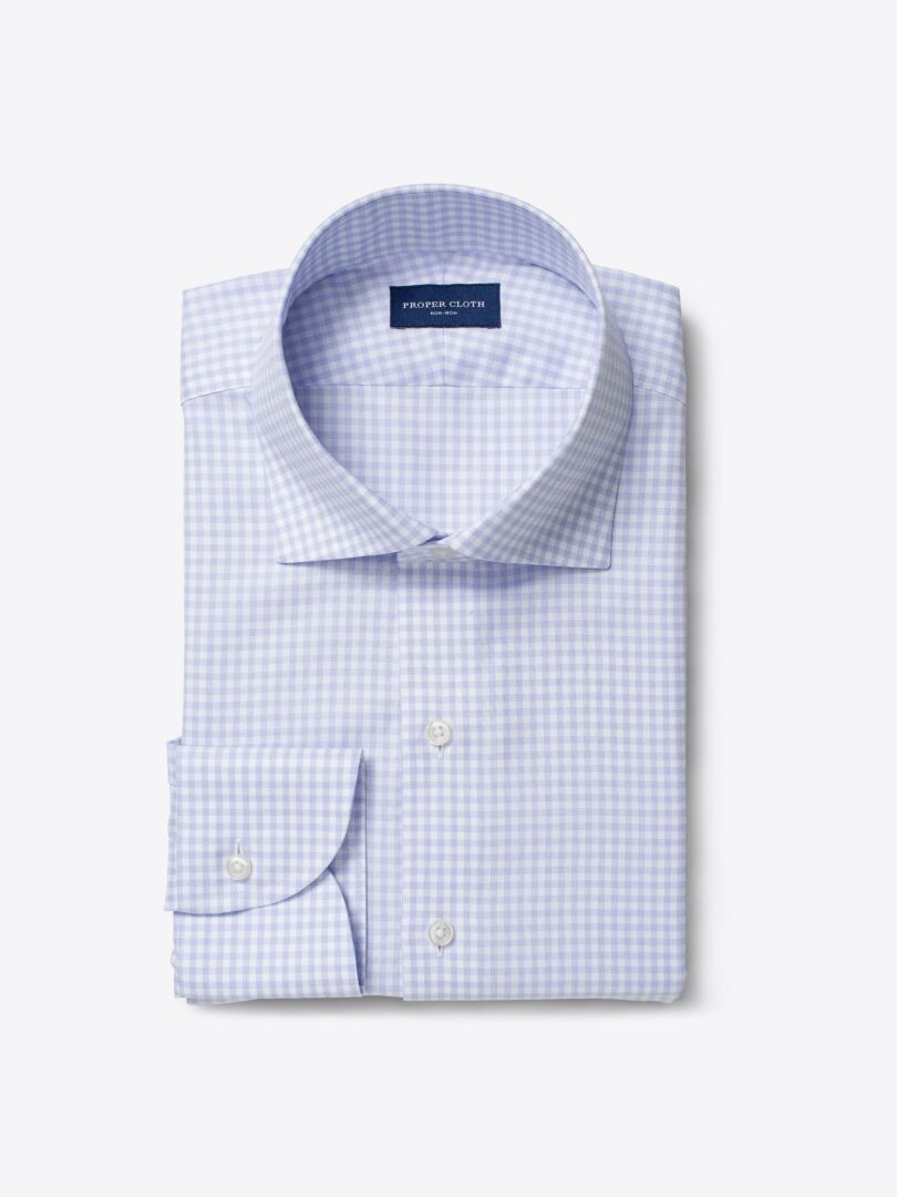 Non-Iron Supima Lavender End-on-End Gingham Fitted Dress Shirt 
