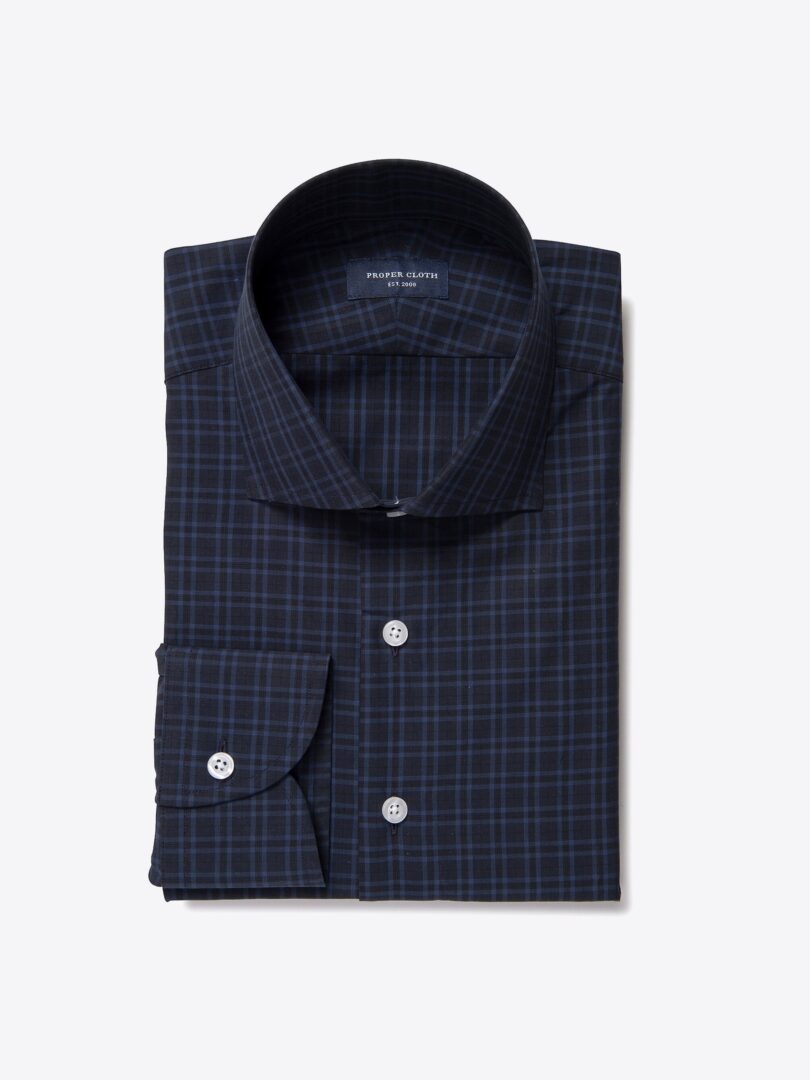Thompson Navy and Blue Plaid Custom Made Shirt 
