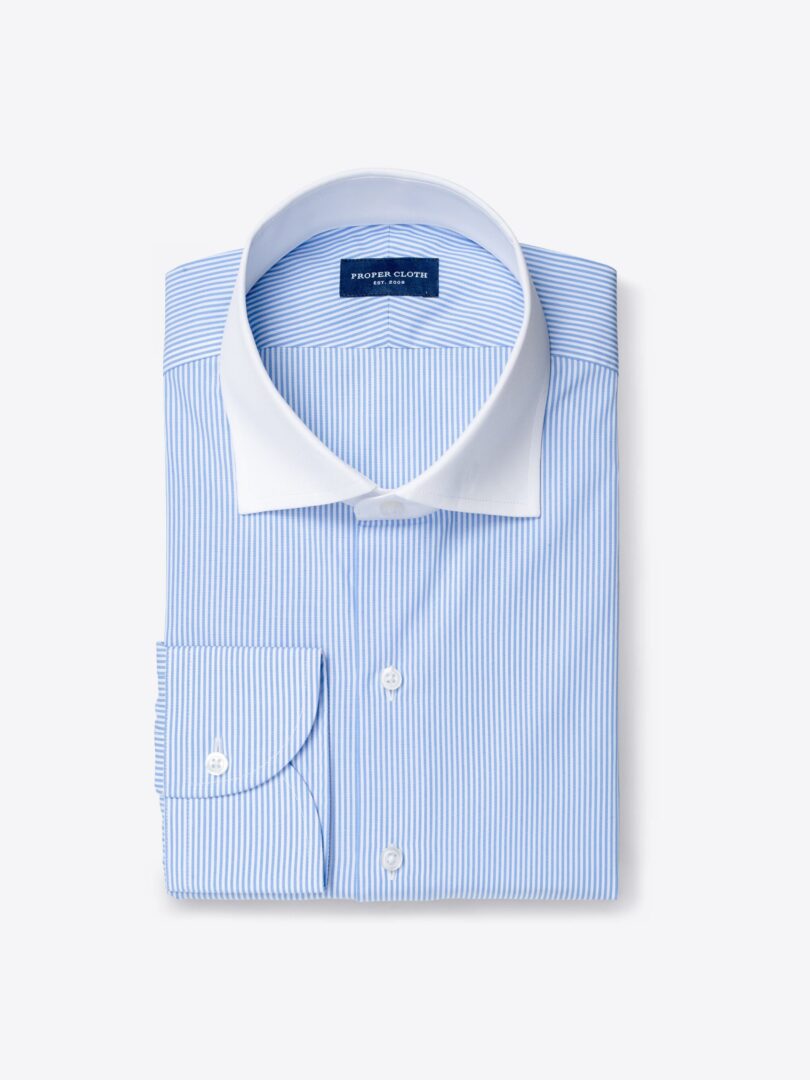 140s Light Blue Wrinkle-Resistant Pencil Stripe Custom Dress Shirt 