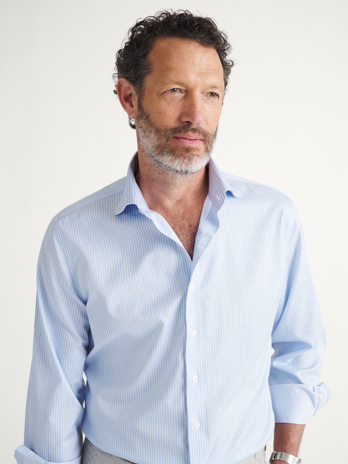 The Thomas Mason Non-Iron Shirt in Blue Stripe