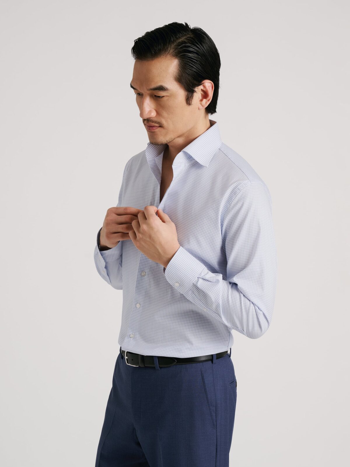 blue grid dress shirt Classic Fit Grid Pattern Button Up Shirt | Blue